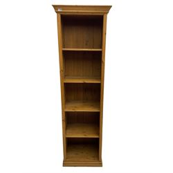 Traditional pine tall open bookcase, fitted with four shelves