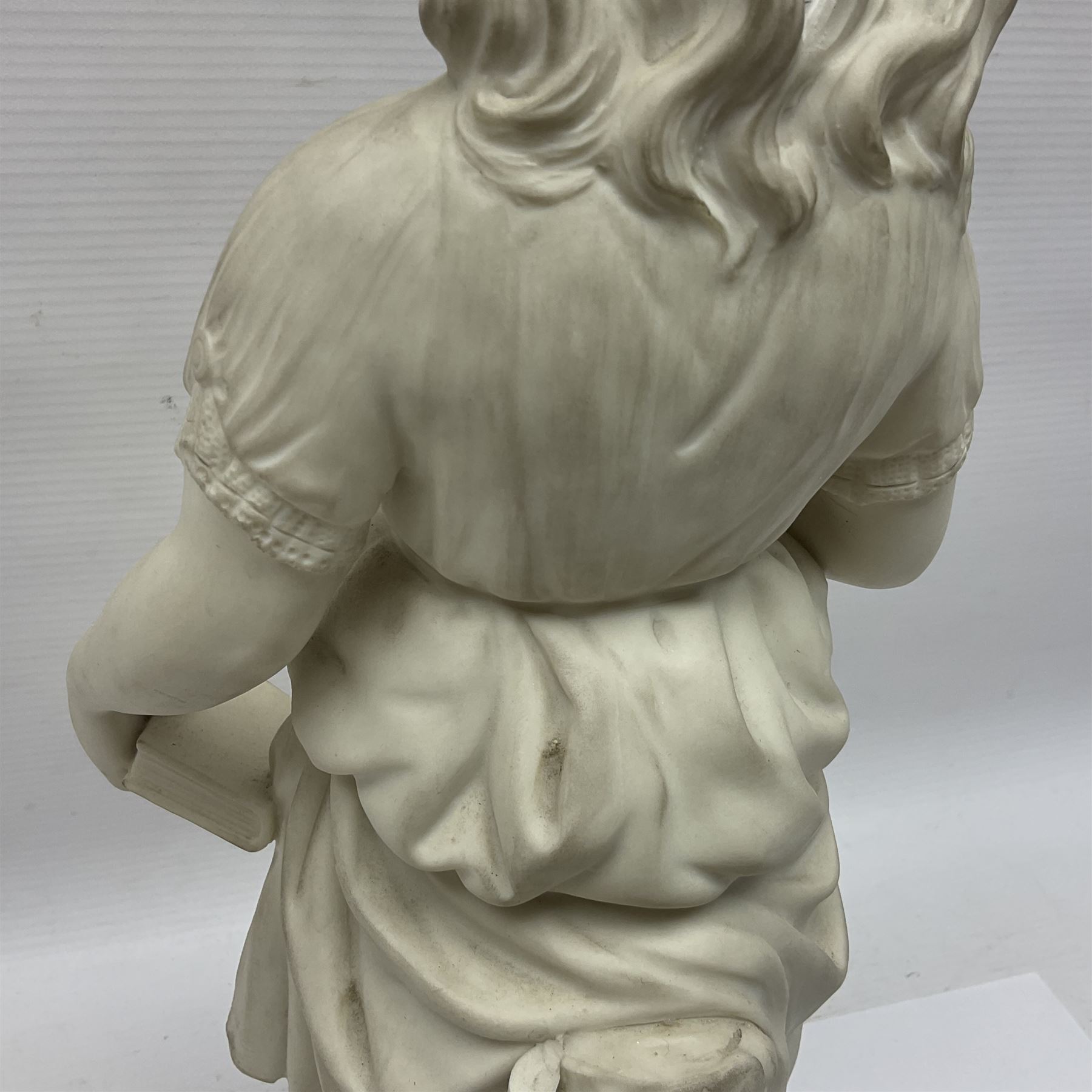 19th century Copeland Parian Ware figure, Young England's Sister, modelled as a girl holding a book, impressed 'Young England' to base, H39cm