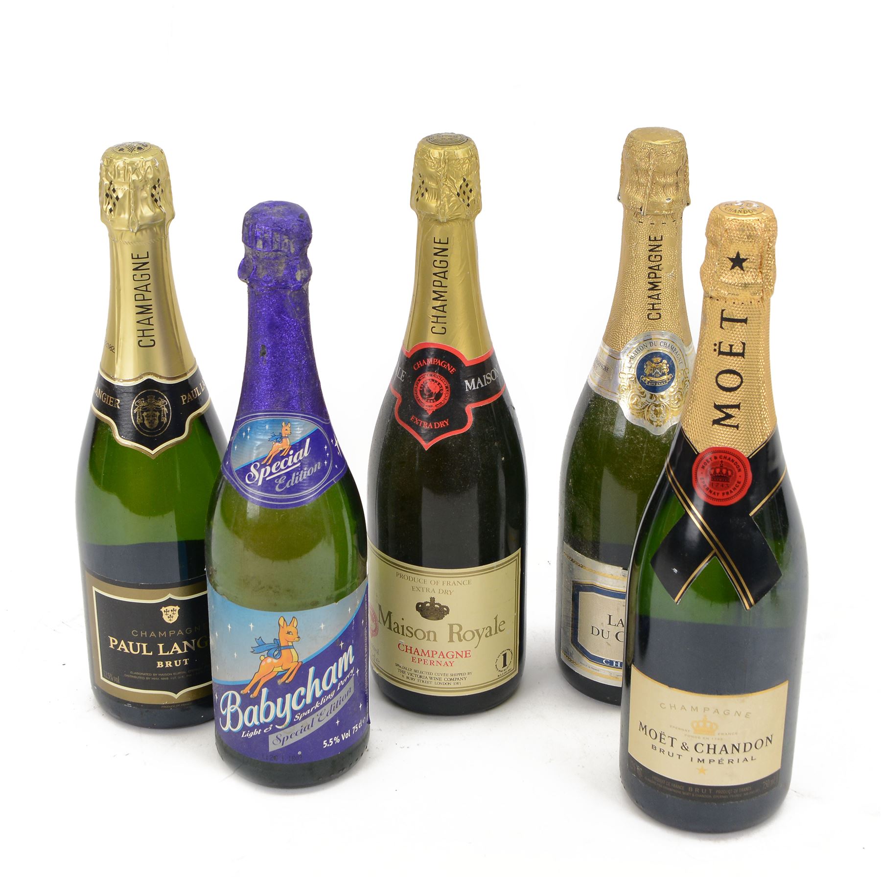 Mixed champagne, including Moet & Chandon, Maison Royale, Paul Langier and La Maison Du Champagne, together with and a bottle of Babycham, various contents and proof