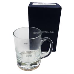 Modern silver mounted crystal tankard, with plain crystal body and C handle, the base with encased in a silver band, hallmarked Laurence R Watson & Co, Birmingham 2003, H14cm, boxed