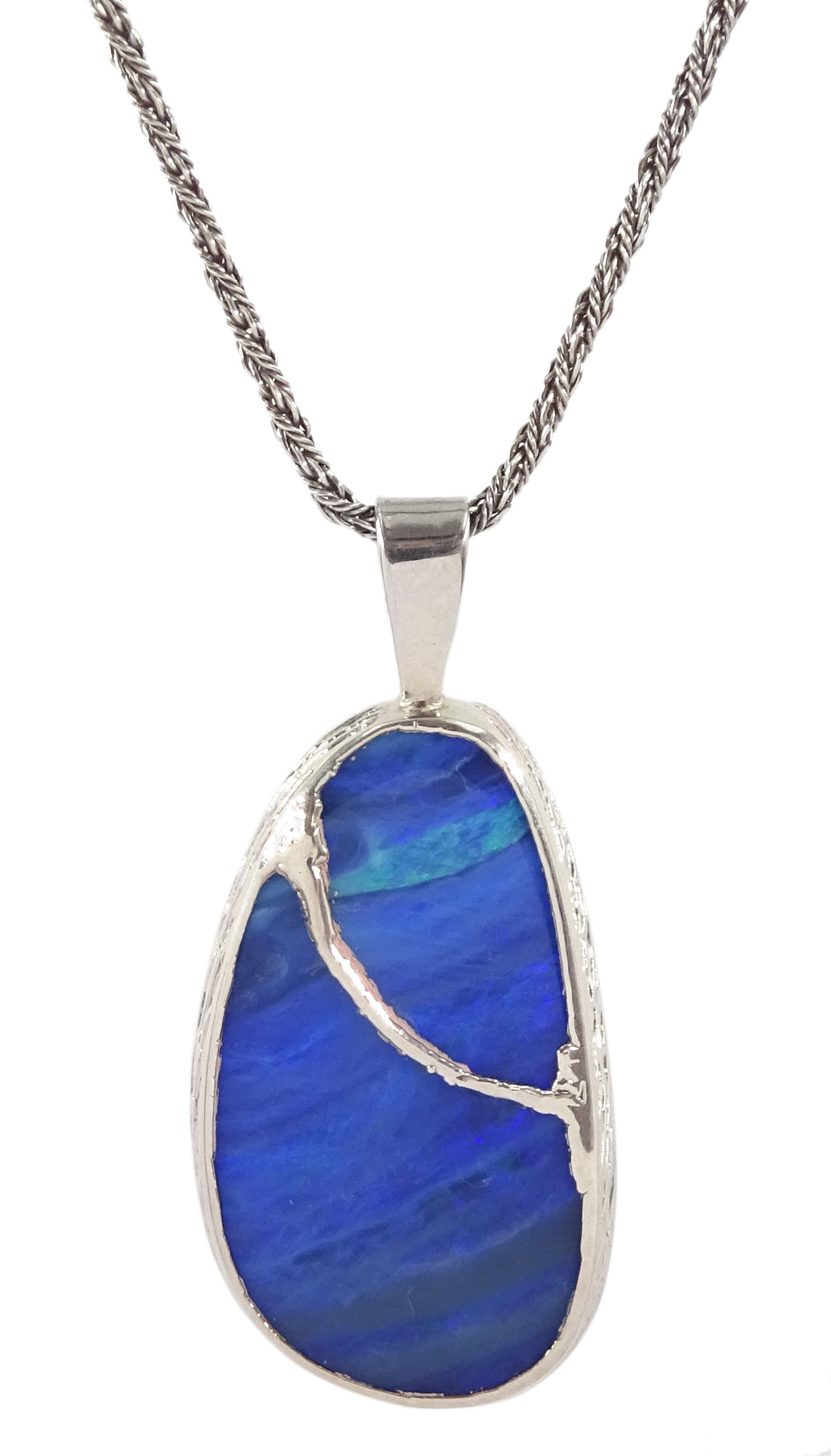 Silver boulder opal pendant necklace