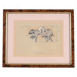 Continental School (Early 20th century): Portrait of a Young Man, watercolour and pencil unsigned 50cm x 30cm; After Cecil Aldin (British 1870-1935): 'Trepidation' 'Resignation' & 'Toleration', set of three book plate prints 12.5cm x 18cm (4)