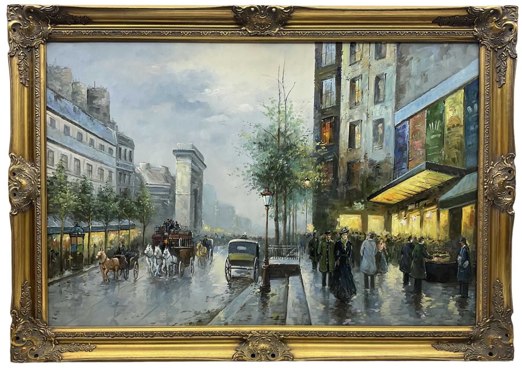 French School (20th century): Victorian Street Scene, oil on canvas unsigned 59cm x 90cm