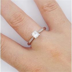 18ct white gold single stone radiant cut diamond ring, hallmarked, diamond 0.55 carat, colour D, clarity VS1, with IGL report