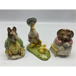 Nine Beswick Beatrix Potter figures, comprising Miss Ribby, And this pig had none, Little Black Rabbit, Farmer Potatoes, Mrs Tiggy Winkle, Tommy Brock, Jemima and her Ducklings, Samuel Whiskers and Hunka Munka, together with Royal Albert figures Lady Mouse does a curtsy (10)  
