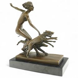 After Lorenzl - Art Deco style bronze group 'Spring Frolic', with foundry mark on rectangular marble base 23cm x 23cm