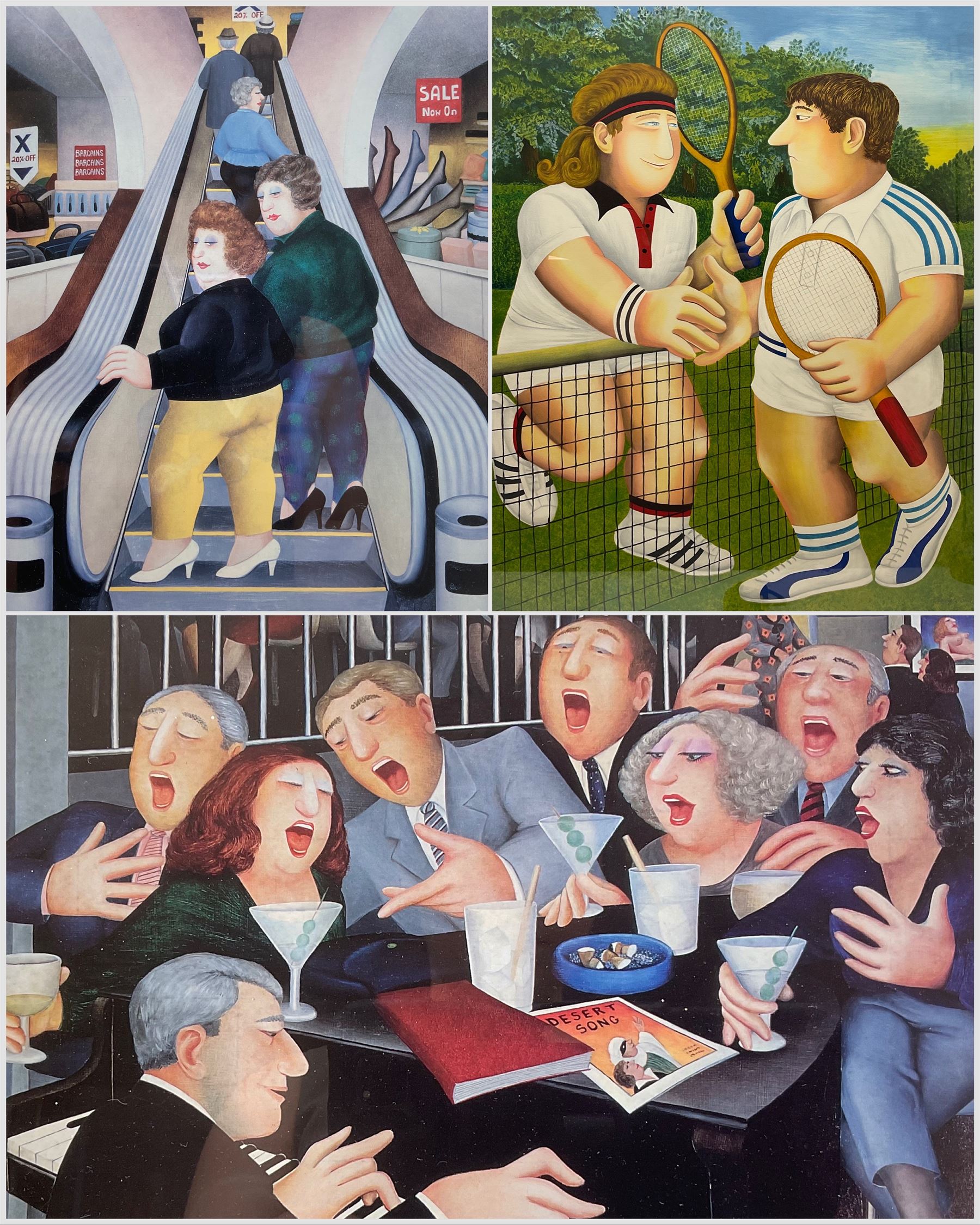 Beryl Cook OBE (British 1926-2008): 'Tennis', limited edition lithograph signed and numbered in pencil, together with two further prints after the same artist 84cm x 66cm (3)