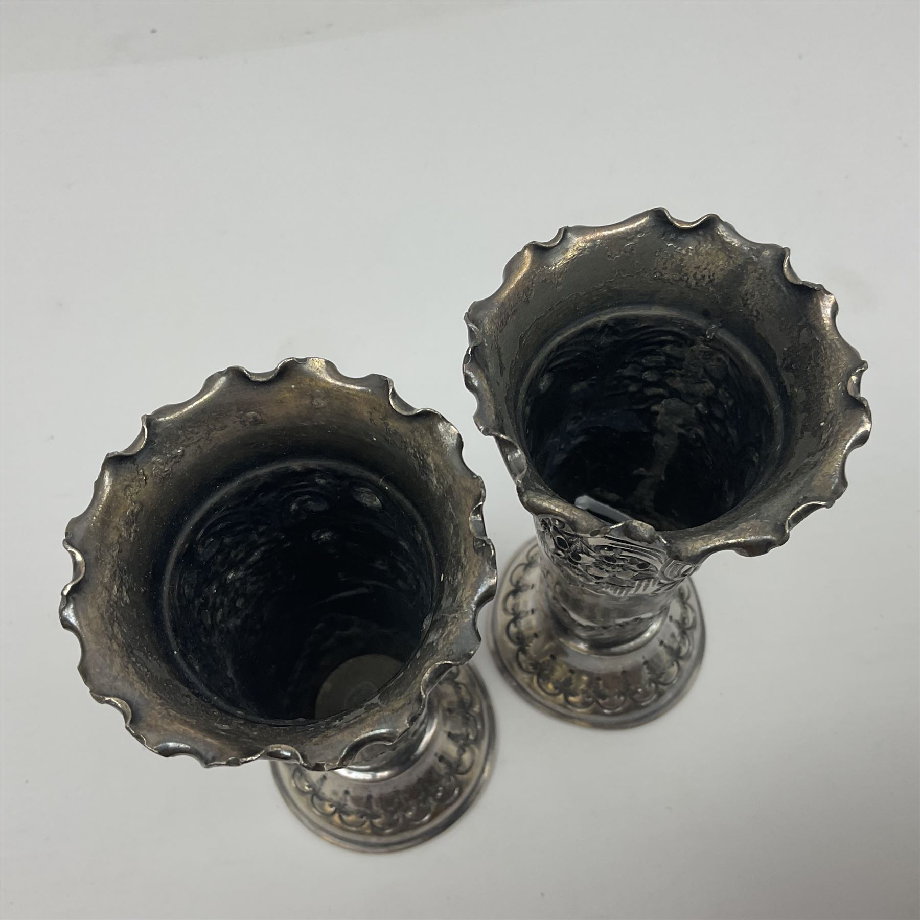 19th century silver plated coffee pot, of bellied form with fruitwood handle and finial, together with a silver plated novelty sugar bowl i the form of a coal scuttle and a pair of silver plated embossed vases, coffee pot H20cm