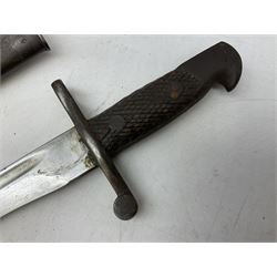 Austrian Model 1895 carbine NCO's knife bayonet with 25cm fullered steel blade; in steel scabbard with webbing frog L39cm overall; and Spanish Model 1941 Bolo bayonet with 25cm fullered steel blade No.6412D; in steel scabbard (2)