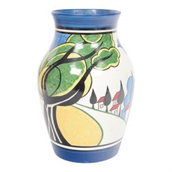 Wedgwood Bizarre by Clarice Cliff, Isis vase, May Avenue, hand painted based upon an original, limited edition 115/250, with certificate and box, H22cm 