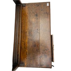 Georgian oak lowboy side table, fitted with two drawers, with plate rack