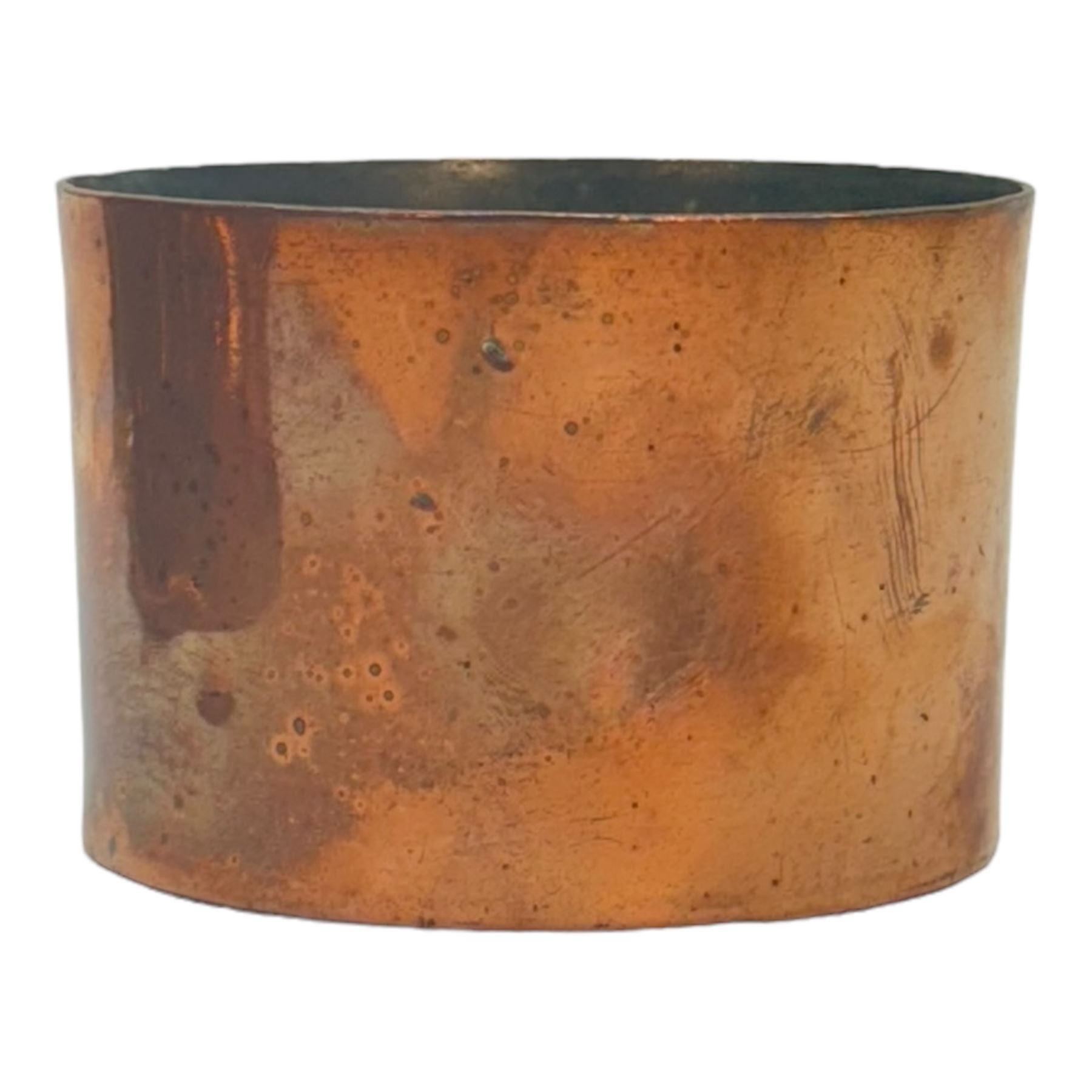 Copper tankards, including one example with plated handle and base stamped 'Barley Corn', brass box with secret compartment, and other brass and copper collectables