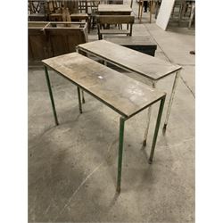 Pair of industrial steel and plywood console tables - THIS LOT IS TO BE COLLECTED BY APPOINTMENT FROM THE OLD BUFFER DEPOT, MELBOURNE PLACE, SOWERBY, THIRSK, YO7 1QY