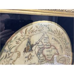 George III sampler of the map of Britain by M. Foster 1819, framed, H72cm W61cm
