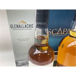 Scapa, The Orcadian single malt Scotch whisky, 70cl, 40% vol, Glenallachie, distillery edition speyside single malt Scotch whisky, 70cl, 40% vol, Glenfiddich, 12 year old, single malt Scotch whisky, 70cl, 40% vol and the Glenrothes, vintage reserve single malt whisky, 700ml, 40% vol (4)
