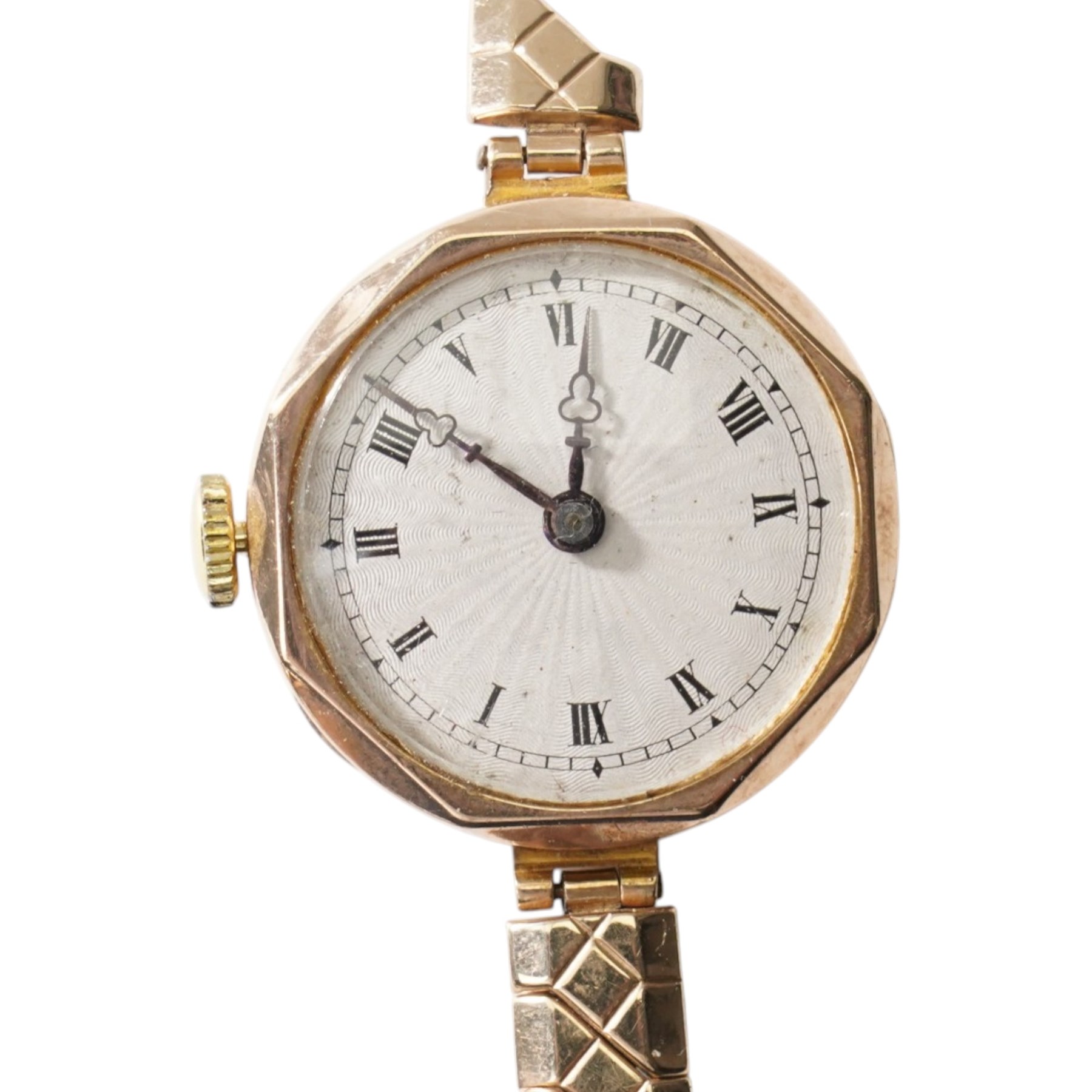 Unicorn 9ct gold manual wind wristwatch, silvered sunburst dial, case by Rolex, Glasgow import mark 1924 and one other 9ct gold manual wind wristwatch, hallmarked, both on gilt straps