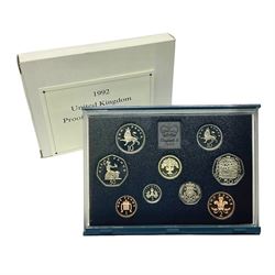 The Royal Mint United Kingdom 1992 proof coin collection, including dual dated 1992/93 EEC fifty pence coin, in blue folder with certificate