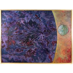 Kenneth Cozens (British 1920-2000): 'Close Approach 1', oil on board signed and dated 1979, titled verso 91cm x 121cm