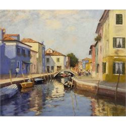 Continental School (Contemporary): Canal on a Bright Day, pastel indistinctly signed 39cm x 46cm