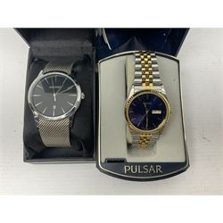 Four gentlemans wristwatches including Seiko Kinetic 50M, Pulsar, Sekonda and Constantin Quartz, boxed, together with a ladies Accurist wristwatch
