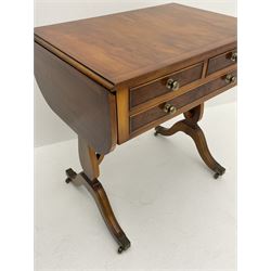 Bevan Funnell Reprodux yew wood drop leaf sofa table fitted with three drawers