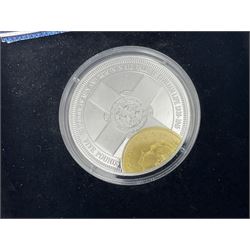 Commemorative Tristan Da Cunha coins including 2013 'The 60th Anniversary of the Coronation of Queen Elizabeth II Pure Silver Crown Set' cased with certificate,  2014 'World War I Silver Commemorative' one crown cased with certificate, 9ct gold 2012 half crown approximately 1 gram etc