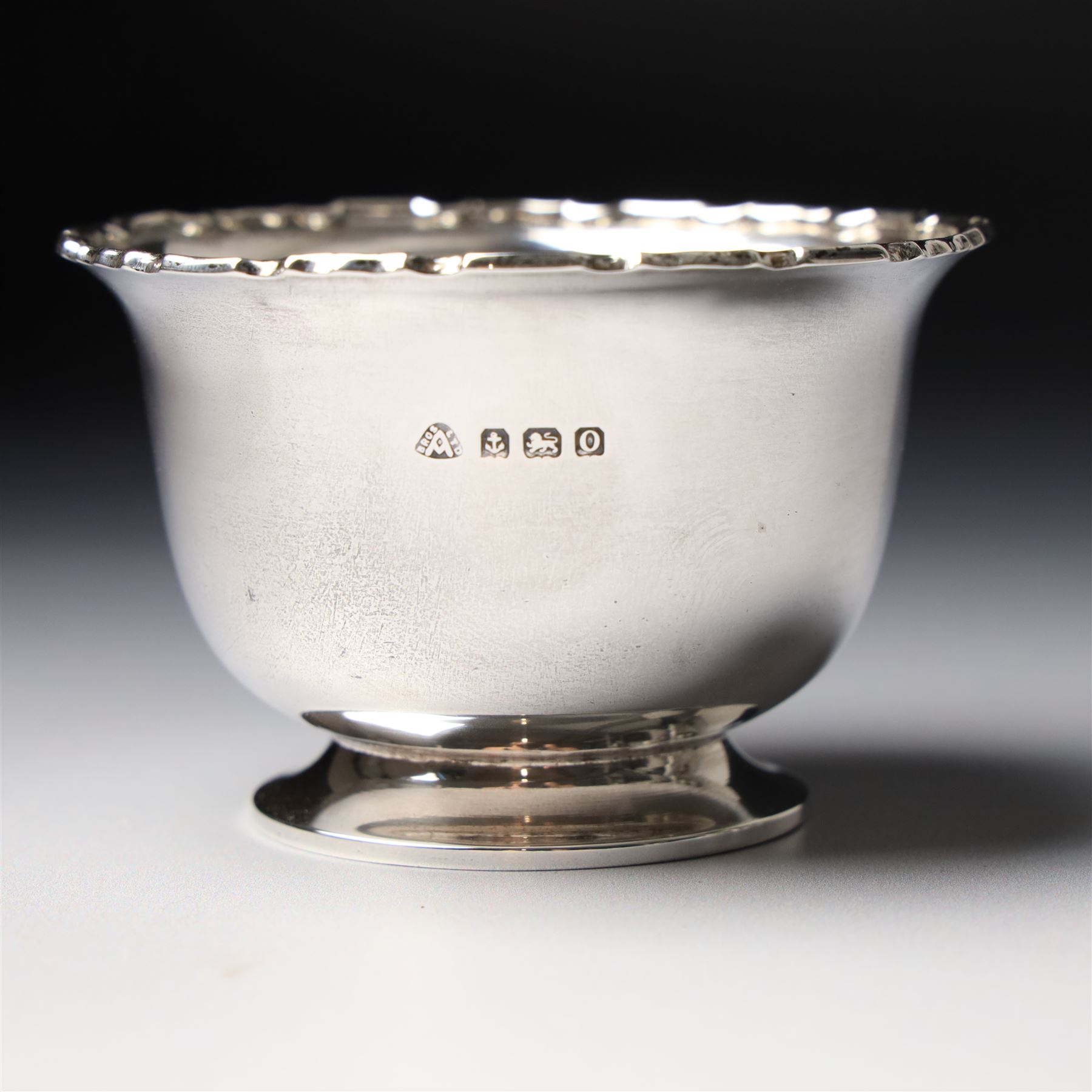 Silver sugar bowl and matching cream jug with crimped rims Birmingham 1938 Maker Adie Bros.