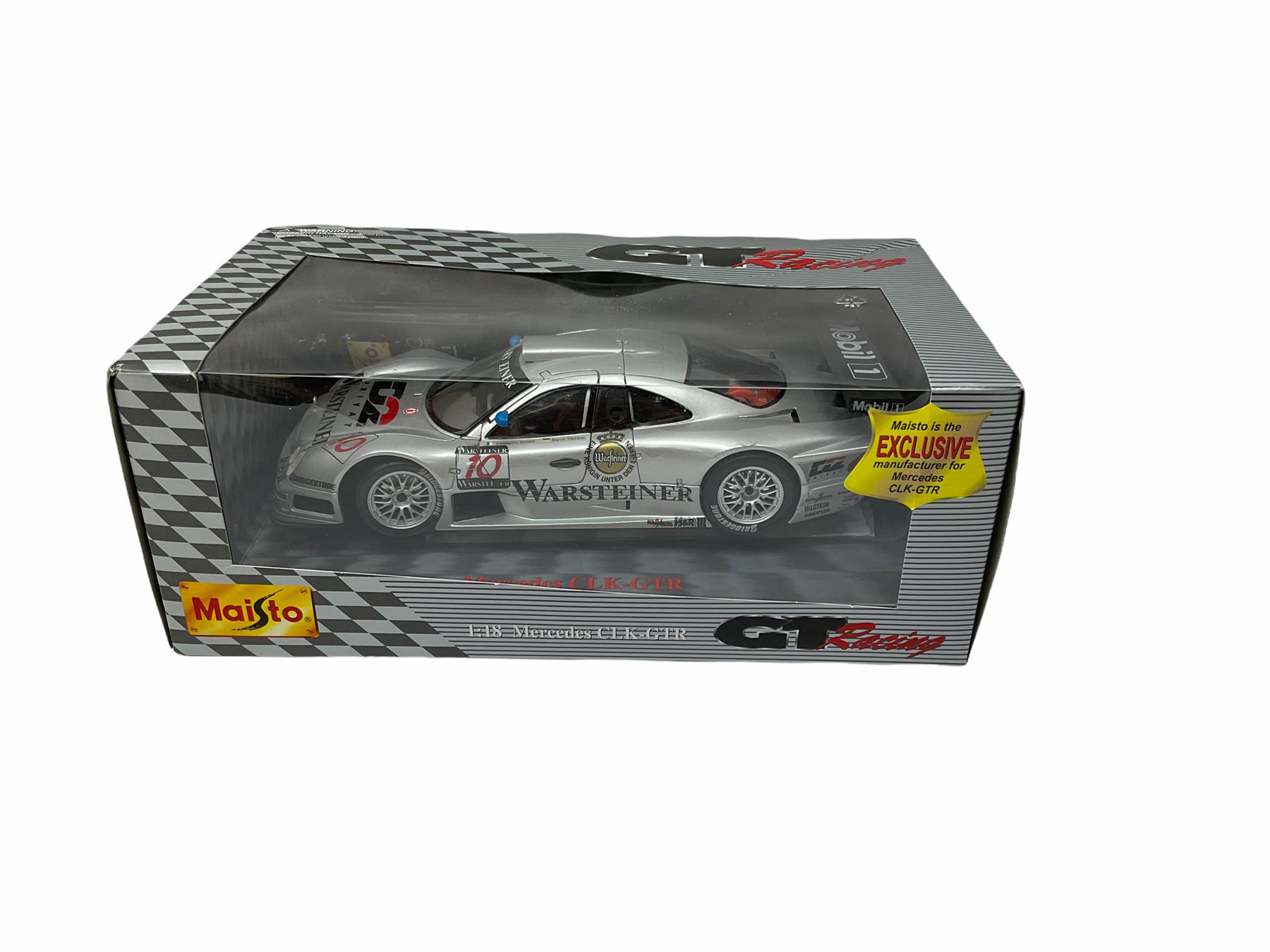 Three Maisto 1:18th scale die-cast models - Special Edition Jaguar XJ220 (1992); GT Racing Mercedes CLK-GTR; and GT Racing Mercedes-Benz CLK-DTM; all boxed (3)