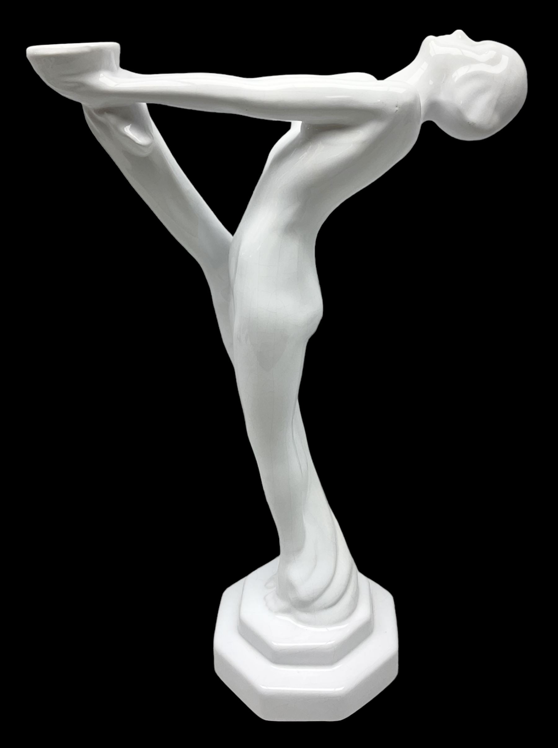 Art Deco style lamp modelled as a nude female dancer, with draped folds of linen, H46cm
