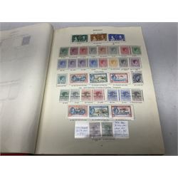 Single album collection of King George VI stamps, including Aden, Antigua, Ascension, Australia, Bahamas, Bahrain, Barbados, Basutoland, Bechuanaland, Bermuda, British Solomon Islands, Brunei, Burma, Cayman Islands, Dominica, Falkland Islands, Gambia, Gilbert and Ellice Islands, Gold Coast, Great Britain 1939-48 set to one pound including ten shilling dark blue, Grenada, Hong Kong, India, Ireland, Jamaica, Leeward Islands, Malta, Mauritius, New Zealand etc