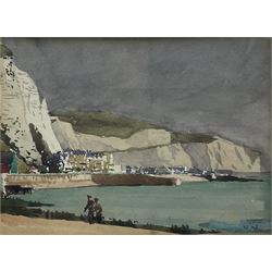 Norman Wilkinson (British 1878-1971): South Coast Harbour, watercolour signed with initials, authenticated by the artist's son Rodney and dated c.1958 verso 13cm x 18cm