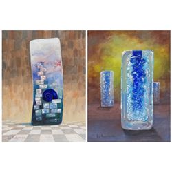 Don Micklethwaite (British 1936-): Blue Vases, pair oils on canvas signed 40cm x 30cm 
Notes: one is a study of an Art Glass sculpture by Patrick Stern