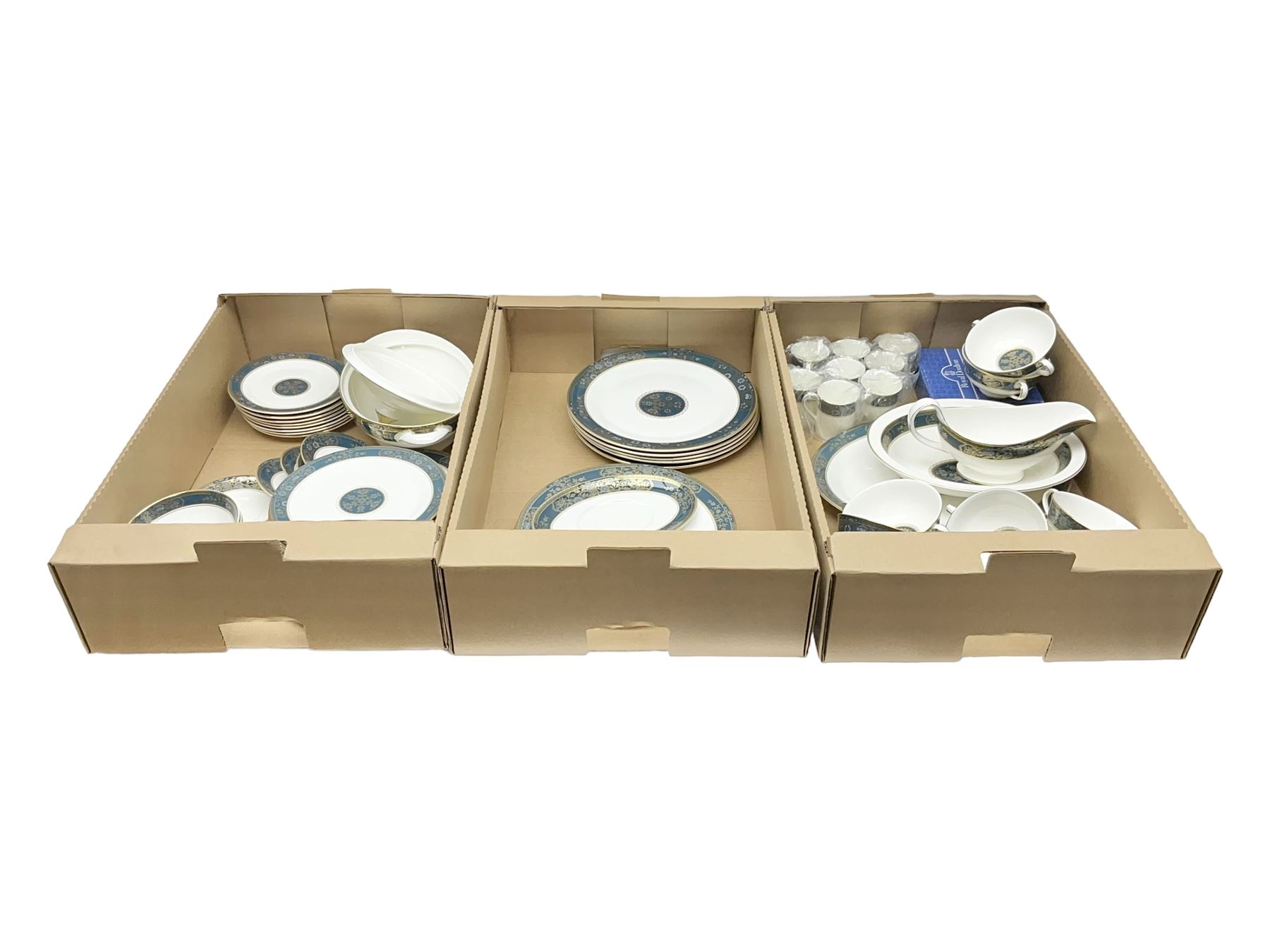 Royal Doulton Carlyle pattern part dinner service, including eight dinner plates, sixteen side plates, eight bowls, eight coffee cans and saucers etc (68)