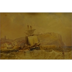  Henry Barlow Carter (British 1804-1868): Sailing Vessel unloading in the South Bay Scarborough, watercolour unsigned 16cm x 23cm  
