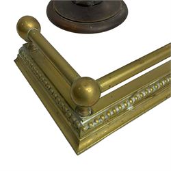 Early 20th century brass fire fender, balustrade rail over beaded detail (W134cm D30cm); Victorian toilet mirror with swivel action (W36cm H49cm); Edwardian swing mirror with reeded frame (W52cm x 49cm)