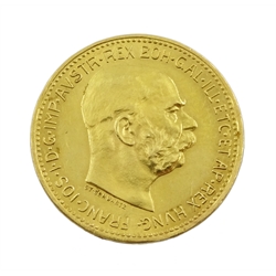 Austrian restrike 1915 gold 20 corona coin
