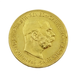 Austrian restrike 1915 gold 20 corona coin