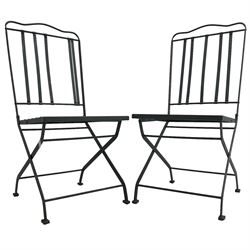 Set of six (4+2) grey finish wrought metal garden chairs, with shaped cresting rail over vertical slat back, latticework seat  - THIS LOT IS TO BE COLLECTED BY APPOINTMENT FROM DUGGLEBY STORAGE, GREAT HILL, EASTFIELD, SCARBOROUGH, YO11 3TX