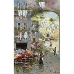 Yves Gianni (Italian early 20th century): Flower Market, gouache signed 48cm x 30cm