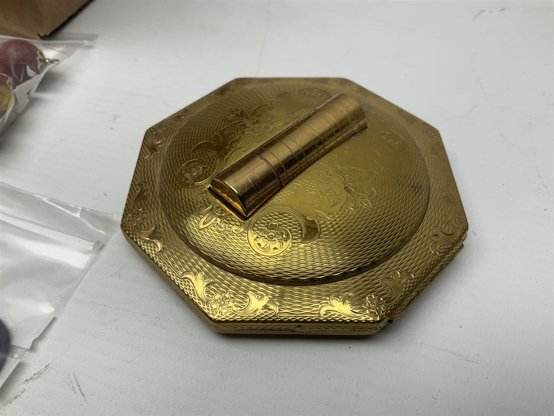 Silver necklace, compact mirror with lipstick holder and a collection of costume jewellery 