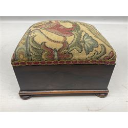 Victorian rosewood pin cushion box, with pincushion top, storage drawer and bun feet