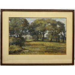 English School (Early 20th century): Country House, pastel indistinctly signed and dated '30, 29cm x 45cm