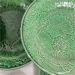 Ten majolica leaf design plates, including Davenport examples, D22cm 