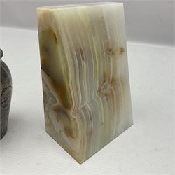 Alabaster bookends, together with marble vase 