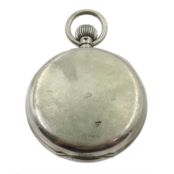 Swiss Goliath nickle cased pocket watch, movement stamped 7032, retailed by Hamilton & Inches, Edinburgh, with crocodile effect leather fitted case also by Hamilton & Inches 