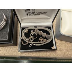 Collection of silver jewellery, including chains, brooches, bracelets and bangles, together with a collection of costume jewellery, two Skagen wristwatches and a Rotary Elite watch