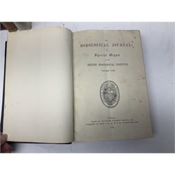 Three 19th century Horological Journals, together with other horological reference books, and similar books by J Ruskin 