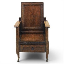 Early 20th century oak framed childs chair, solid seat with drawer to base