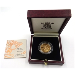 Queen Elizabeth II 1999 gold proof full sovereign, cased with certificate