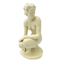  Rosenthal white porcelain study 'Hockende' modelled as a crouching nude female figure after Fritz Klimsch, signed, H37cm   